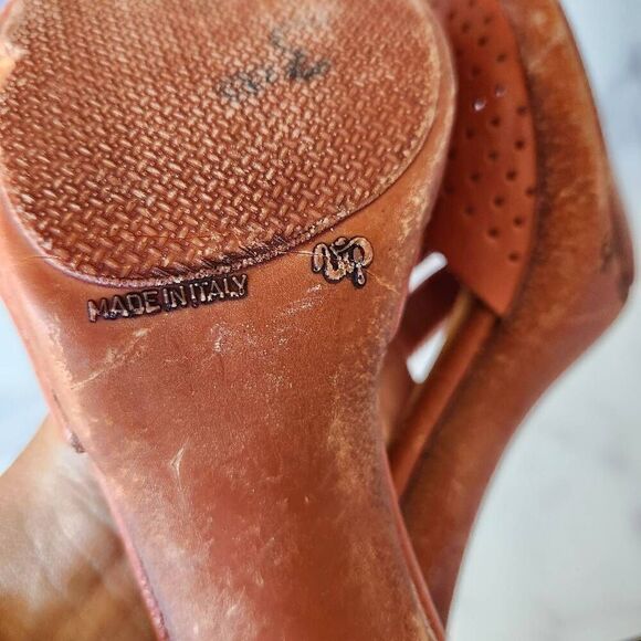 Jems Italian leather women's high heels size 9 Brown pecan cognac open peep toe - Picture 8 of 11